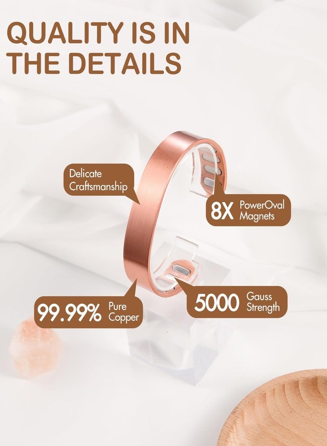 Feraco Solid Copper Bracelet for Men, 5X Ultra Strength Magnetic Bracelet with 5000 Gauss Neodymium Magnets, Sleek Copper Cuff Bangle, Adjustable Jewelry Gift - Image 5